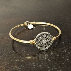 Luca + Danni Snowflake Swarovski Crystal Brass Rustic Bangle Silver Tone Charm